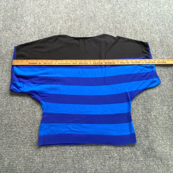 Madison Sweater Women's M Blue Black Striped Batwing Sleeve Top Casual‎ Jumper - Picture 11 of 11